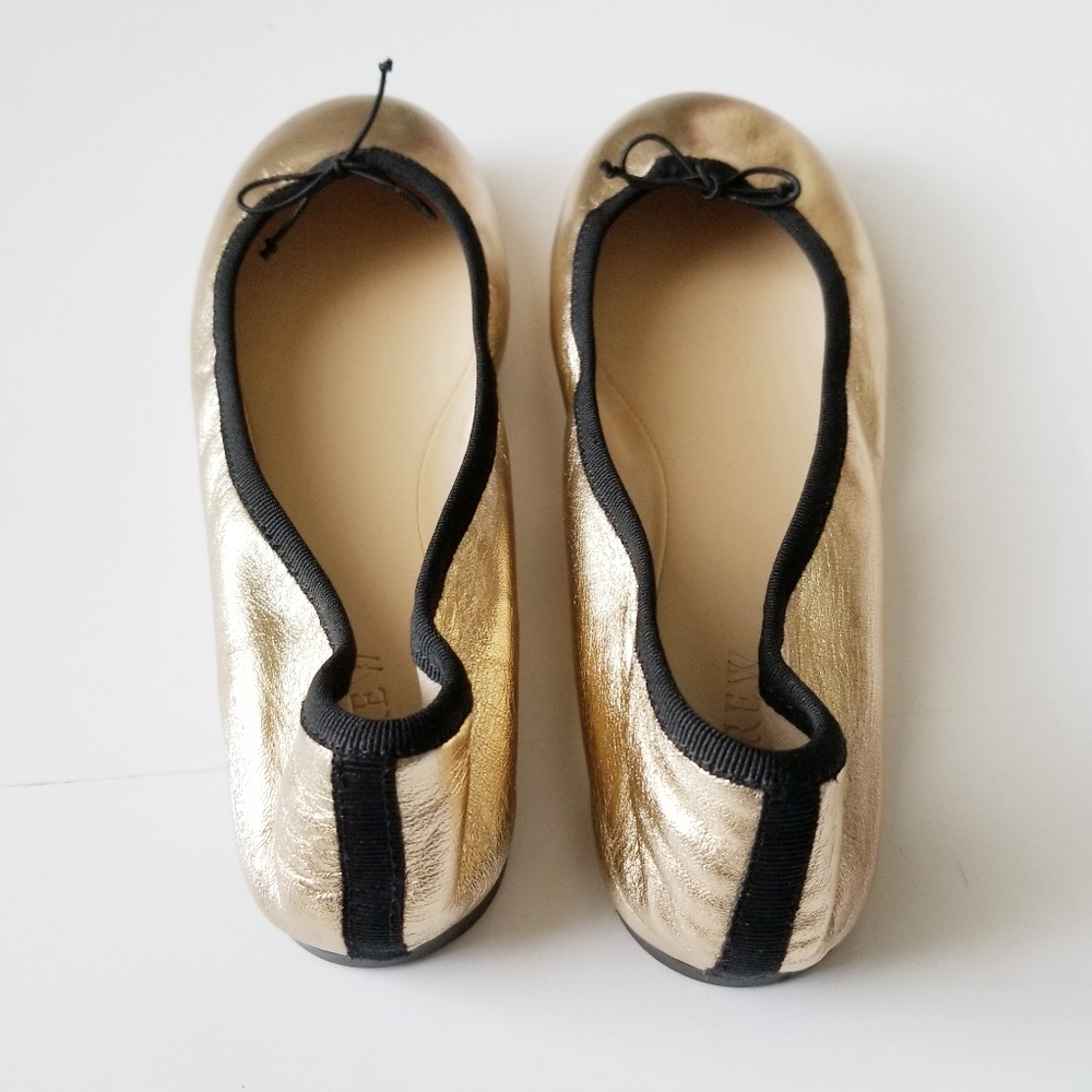 J. Crew Evie Gold Leather Ballet flats. Size 8. Like New - Picture 3 of 6